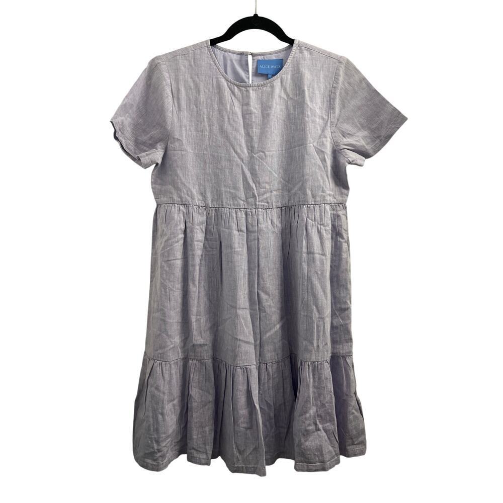 Alice Walk Linen Cotton Tiered Flowy Short Sleeve Short Dress, lilac Lavender S - Picture 2 of 7